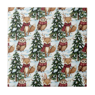Winter Woodland Animals Christmas Pattern Tile