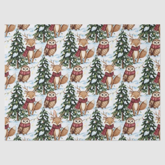 Winter Woodland Animals Christmas Pattern Tissue Paper (Front)