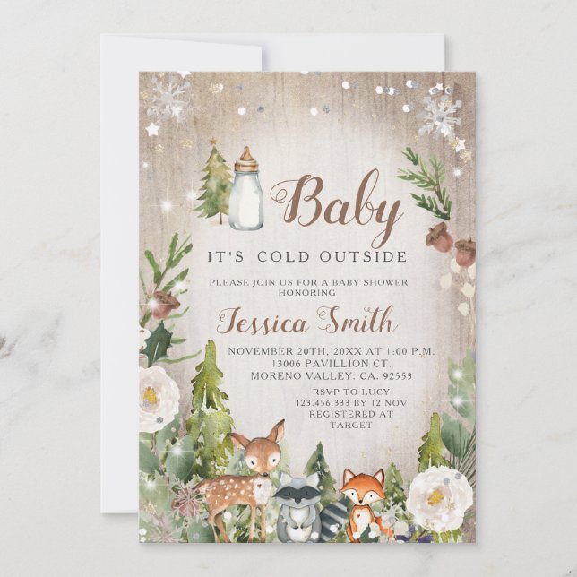 Winter Woodland Animals Cold Outside Baby Shower Invitation (Front)