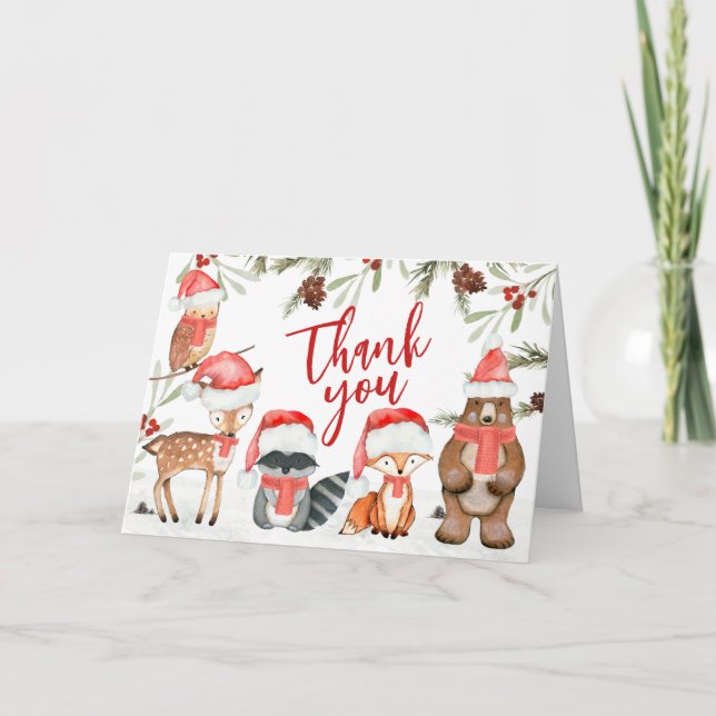 Winter Woodland Animals Cold Outside Baby Shower Thank You Card (Front)
