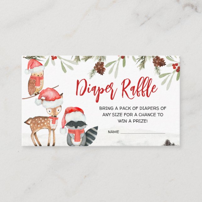 Winter Woodland Animals Cold Outside Diaper Raffle Enclosure Card (Front)