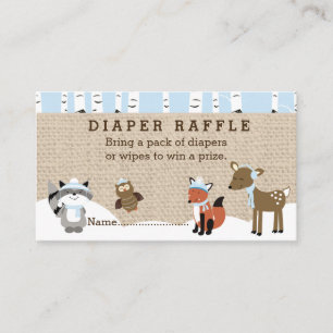 Winter Woodland Animals Diaper Raffle Cards Blue
