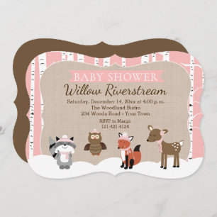 Winter Woodland Animals Die Cut Pink Baby Shower Invitation