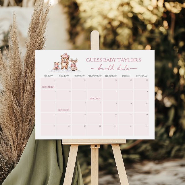 Winter Woodland Animals Due Date Calendar Game Poster (Creator Uploaded)