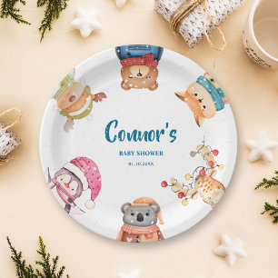 Winter Woodland Animals Elegant Baby Shower Party Paper Plate