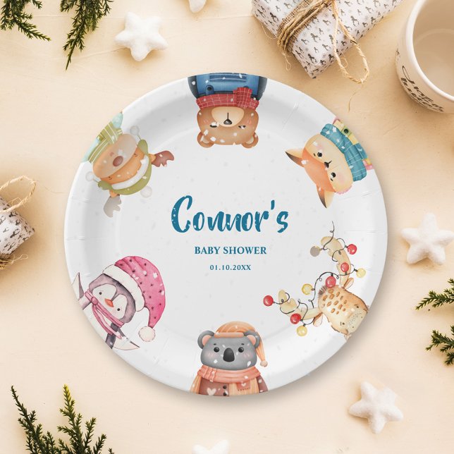 Winter Woodland Animals Elegant Baby Shower Party Paper Plate (Winter Woodland Animals Elegant Baby Shower Party Paper Plates)