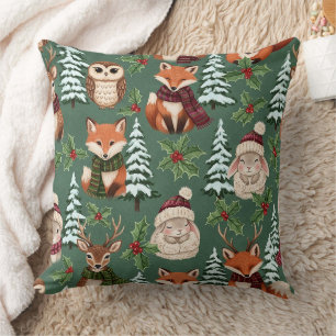 Winter Woodland Animals Festive Charm Cushion