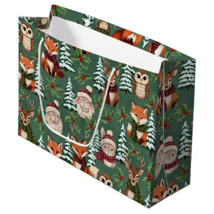 Winter Woodland Animals Festive Charm Large Gift Bag