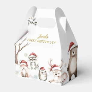 Winter Woodland Animals First Birthday Thank You Favour Box