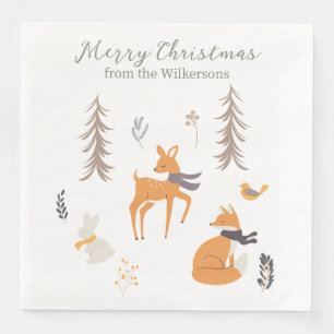 Winter Woodland Animals Folk Art Christmas Napkin
