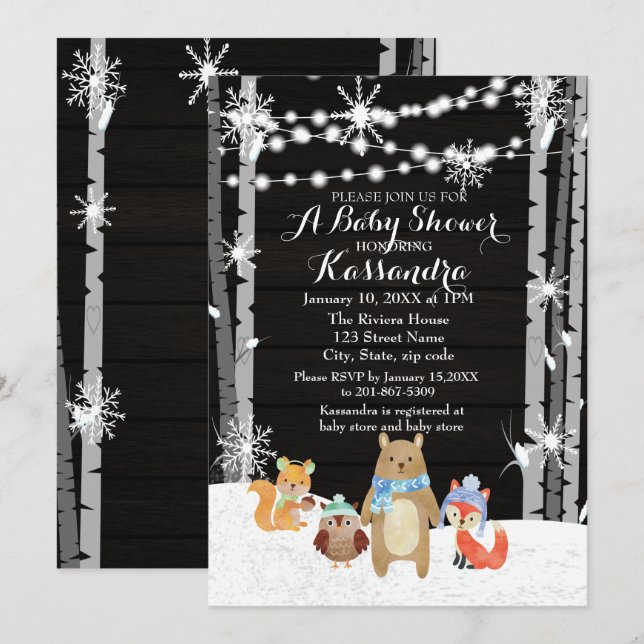 Winter Woodland Animals Forest Baby Shower Card (Front/Back)