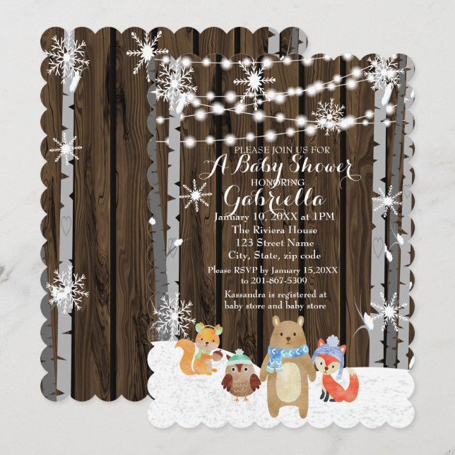 Winter Woodland Animals Forest Baby Shower Card (Front/Back)