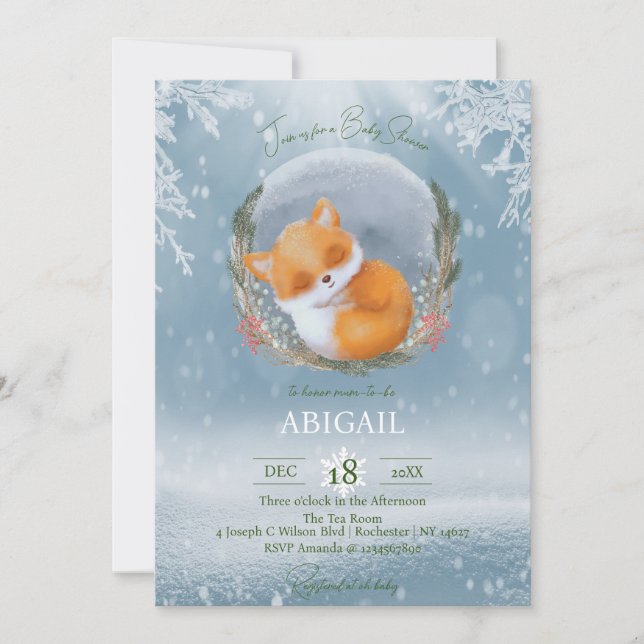Winter Woodland Animals Fox Baby Shower Invitation (Front)