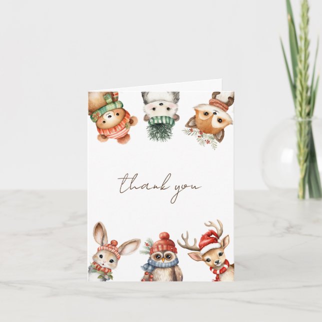 Winter Woodland animals gender neutral baby shower Thank You Card (Front)