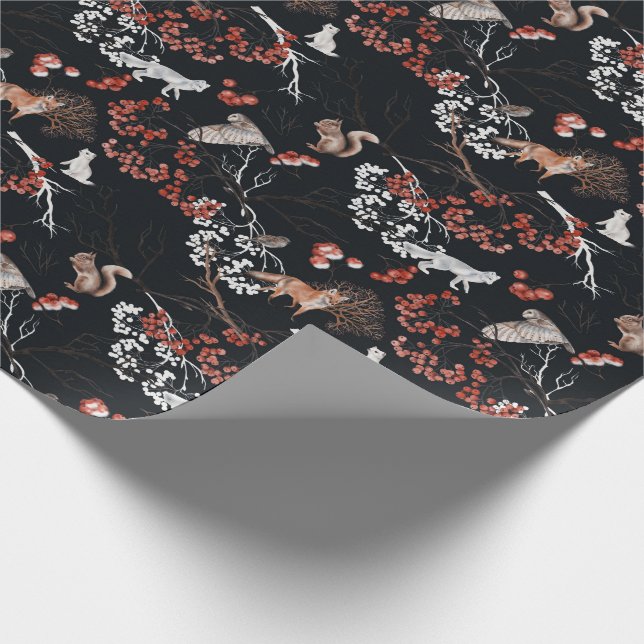 Winter Woodland Animals Holiday Christmas Wrapping Paper (Corner)