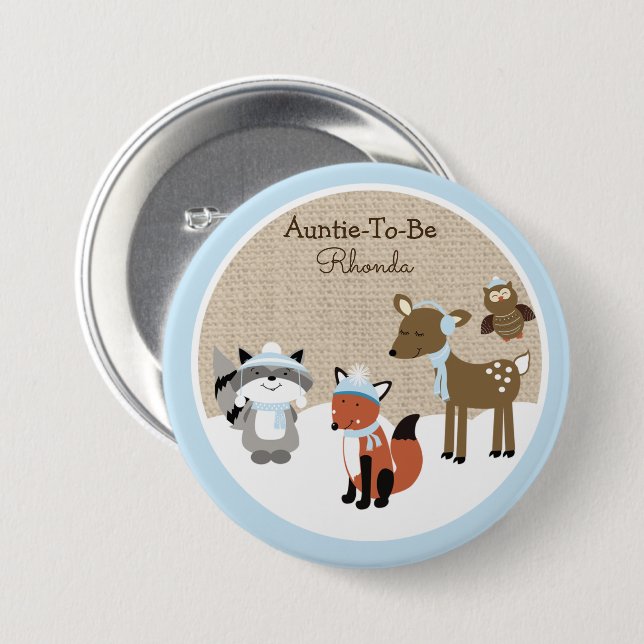 Winter Woodland Animals Name Tag Button (Front & Back)