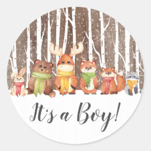 Winter Woodland Animals Neutral Favour Sticker