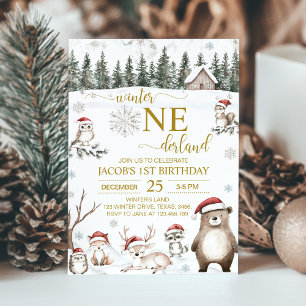 Winter Woodland Animals Onederland 1st Birthday  Invitation