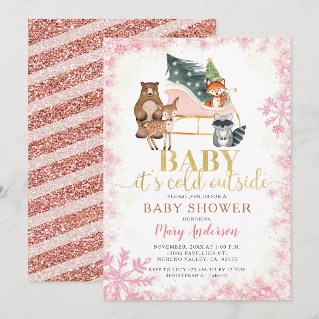 Winter Woodland Animals Pine Trees Baby Shower    Invitation (Front/Back)