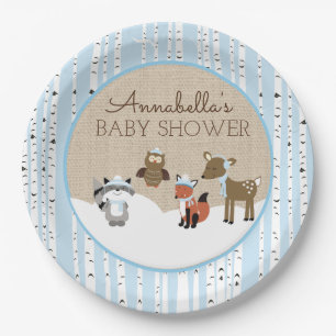 Winter Woodland Animals Plate   Blue