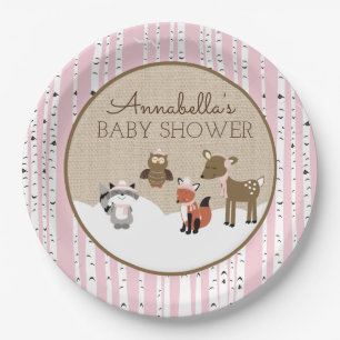 Winter Woodland Animals Plate Pink