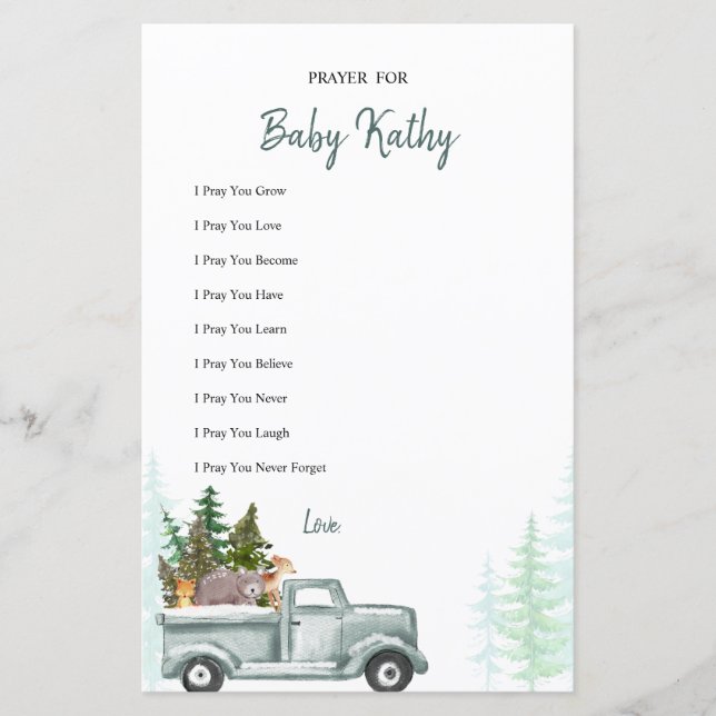  Winter Woodland Animals Prayers for Baby Card (Front)