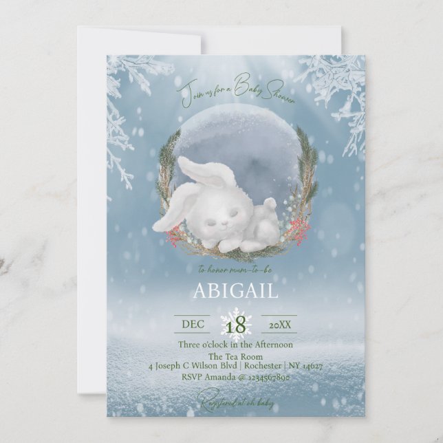 Winter Woodland Animals Rabbit Baby Shower Invitation (Front)