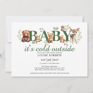 Winter Woodland Animals Sage Greenery Baby Shower Invitation