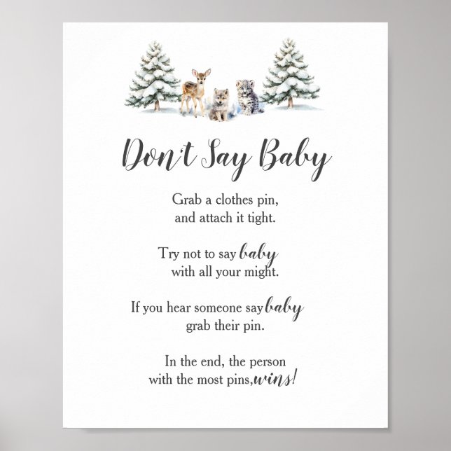 Winter Woodland Animals Shower Don't Say Baby Game Poster (Front)