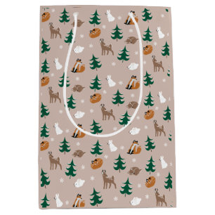 Winter Woodland Animals Snow Covered Trees Pattern Medium Gift Bag
