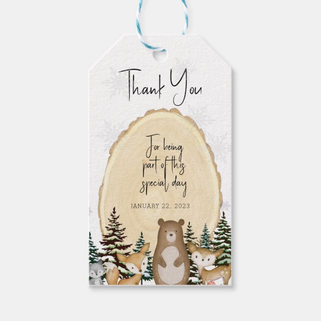 Winter Woodland Animals Thank You Tags (Front)