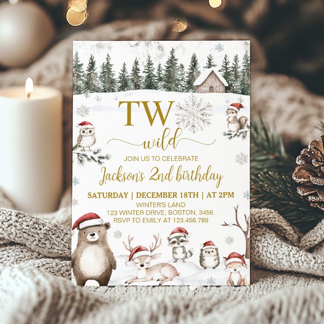 Winter Woodland Animals Two Wild 2nd Birthday Invitation (Creator Uploaded)