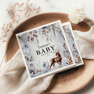 Winter Woodland Animals Watercolor Baby Shower Napkin