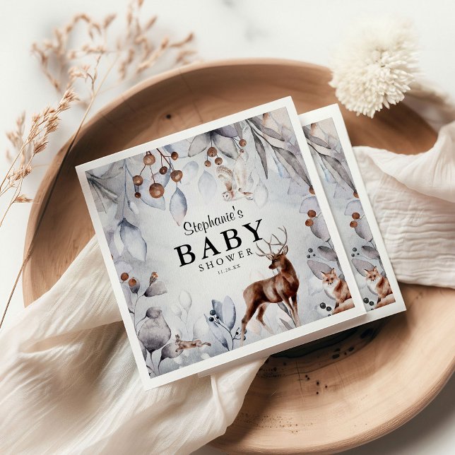 Winter Woodland Animals Watercolor Baby Shower Napkin (Creator Uploaded)