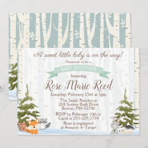 Winter Woodland Animals Wonderland Baby Shower Invitation