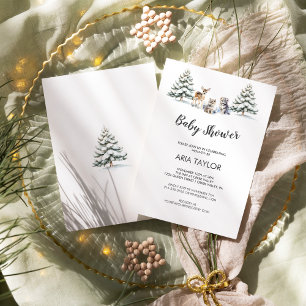 Winter Woodland Baby Animals White Baby Shower Invitation