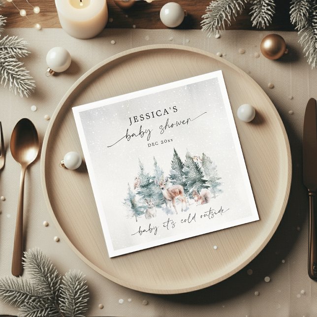 Winter Woodland Baby It's Cold Outside Baby Shower Napkin (Creator Uploaded)