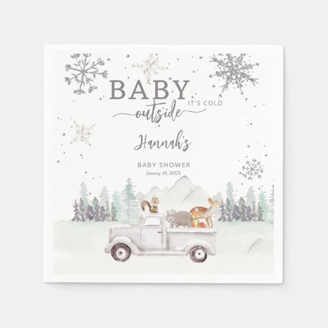 Winter Woodland Baby It's Cold Outside Baby Shower Napkin (Front)