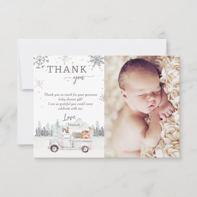 Winter Woodland Baby Its Cold Outside Shower Photo Thank You Card (Front)