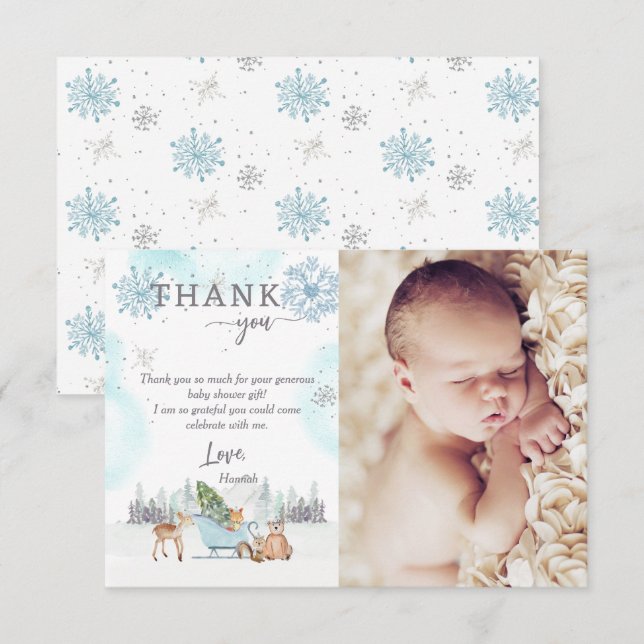 Winter Woodland Baby Its Cold Outside Shower Photo Thank You Card (Front/Back)