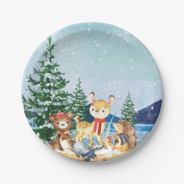 Winter Woodland Baby Shower 7" Plate (Front)