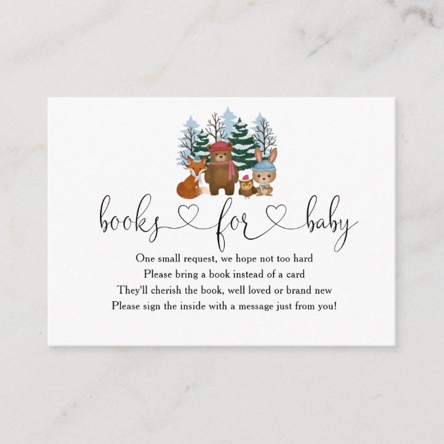Winter Woodland Baby Shower Books For Baby  Enclosure Card (Front)