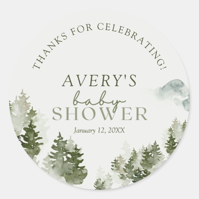 Winter Woodland Baby Shower Classic Round Sticker (Front)