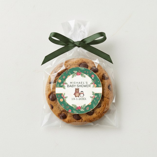 Winter Woodland Baby Shower Classic Round Sticker (Creator Uploaded)