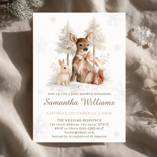 Winter Woodland Baby Shower Deer Blush Pink Bow Invitation