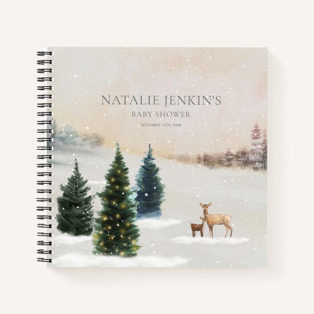 Winter Woodland Baby Shower Guest Notebook (Front)