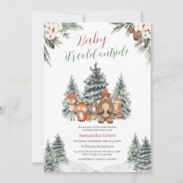 Winter Woodland Baby Shower Invitation (Front)