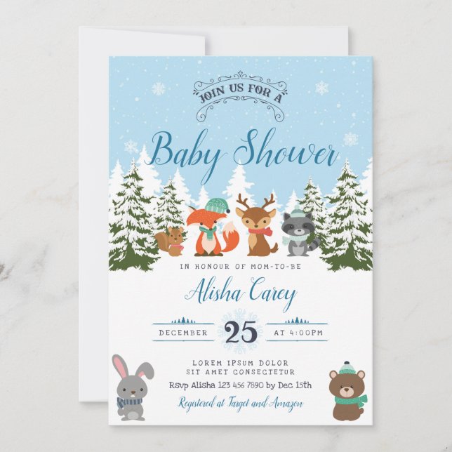 Winter Woodland Baby Shower Invitation (Front)