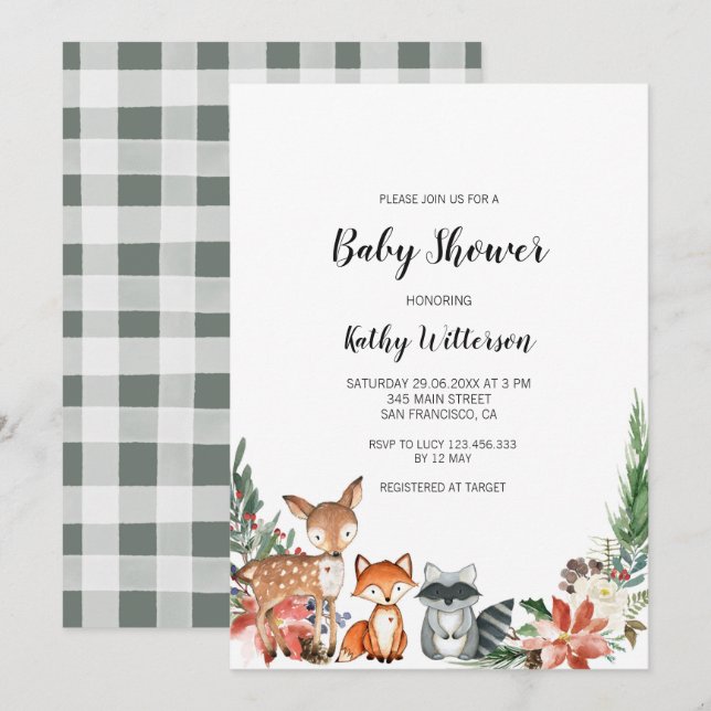 Winter Woodland Baby Shower Invitation (Front/Back)
