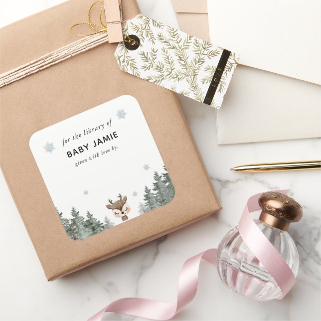 Winter Woodland Baby Shower Library Square Sticker (Gifting)